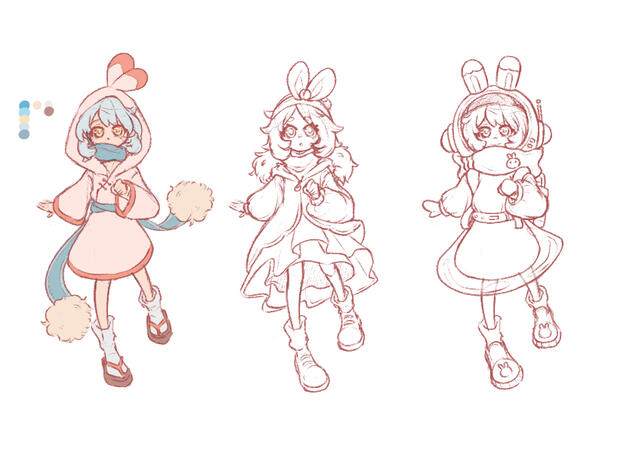 Clean Sketch(Will come with shading) - with 3 different clothing design: $50